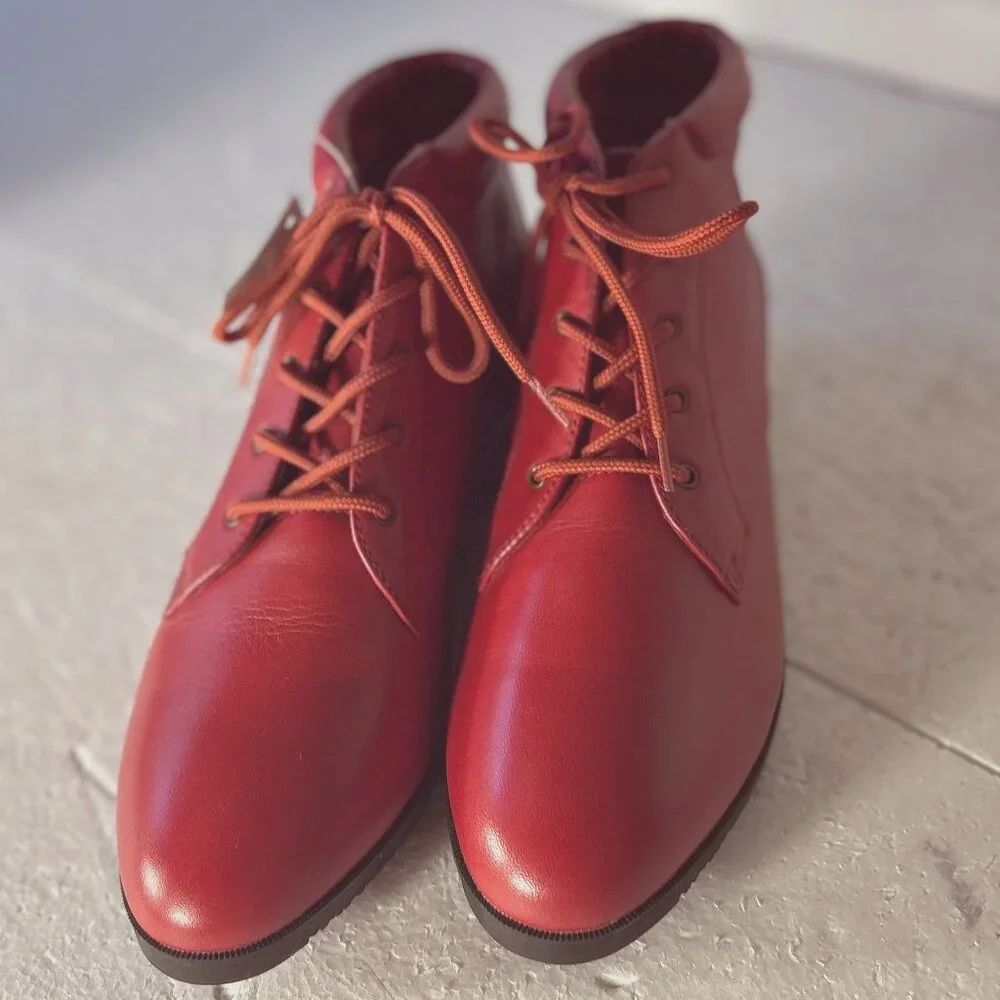 Red Leather Women's Boots - Picture 1 of 9
